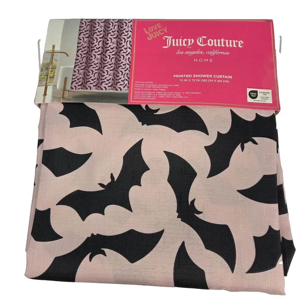Juicy Couture Halloween Bat Shower Curtain 72 x 72 Inch Pink Black Gothic New